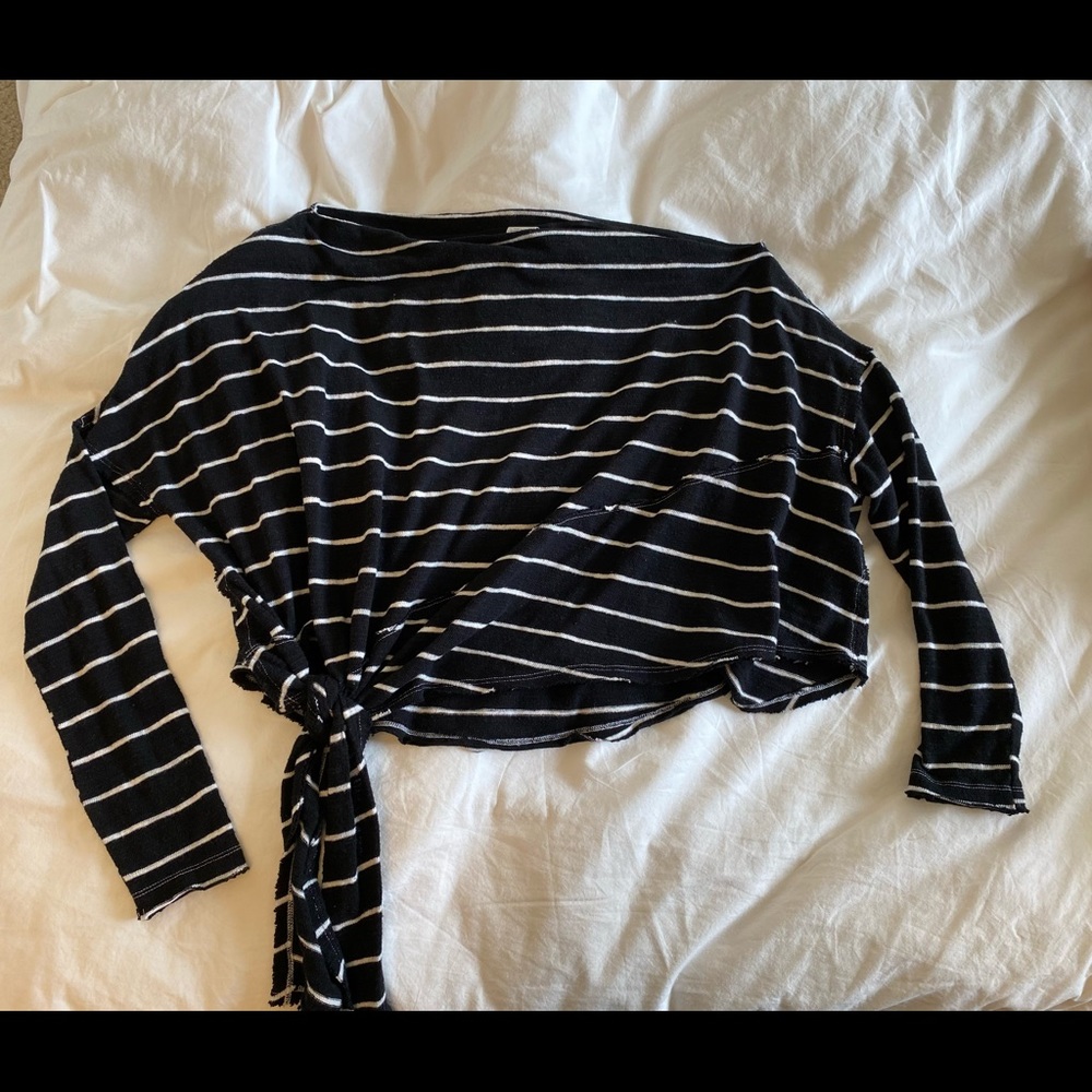 Free people black and white stripped off the shoulder sweater